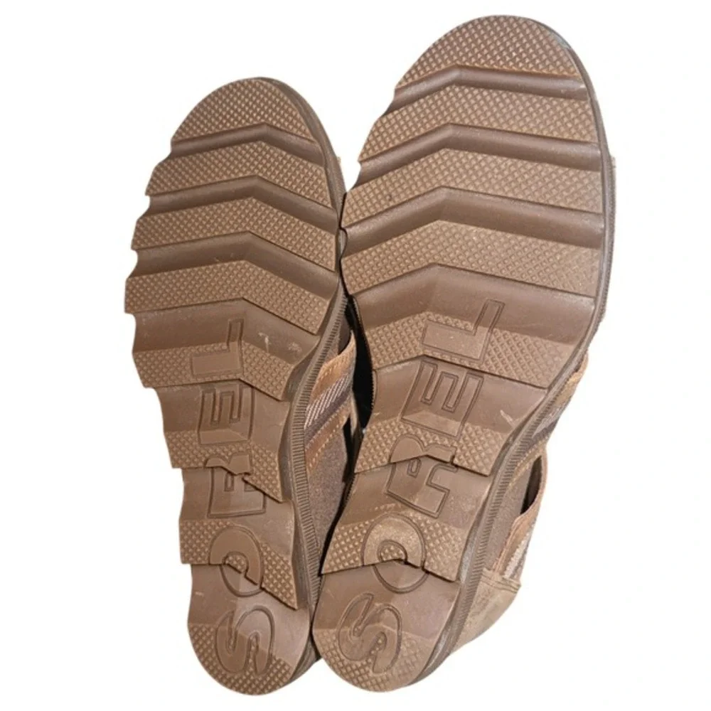 Sorel Joanie II Lace Womens 9 Pre-Owned‎ Wedge Sandal Brown Leather Strappy Lace